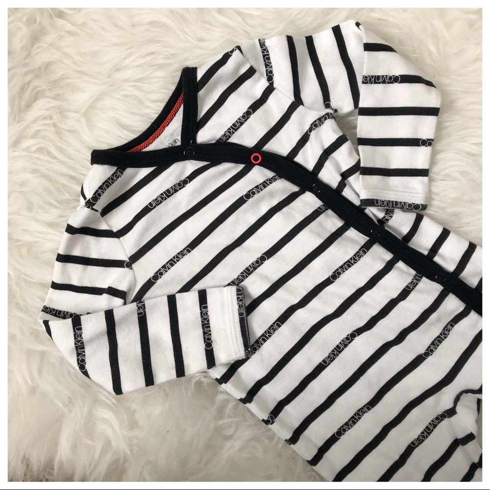 Long Sleeved Striped Logo Footie • Calvin Klein